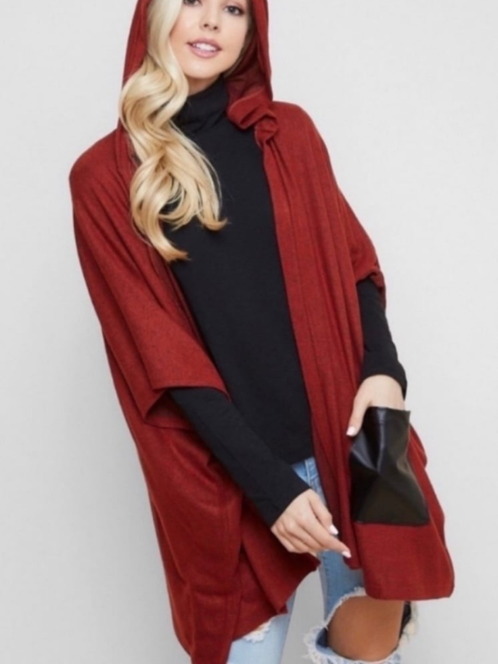 Women's Rust Red Hooded Draped Sweater - Unbranded - Picture 3 of 3